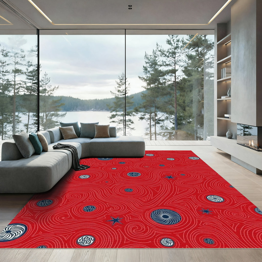 Red Celestial Swirl Star Medallion Rug