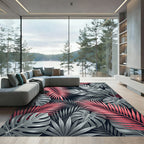 Moody Pink and Silver Tropical Palm Rug