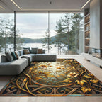 Gilded Golden Floral Trellis Scroll Rug