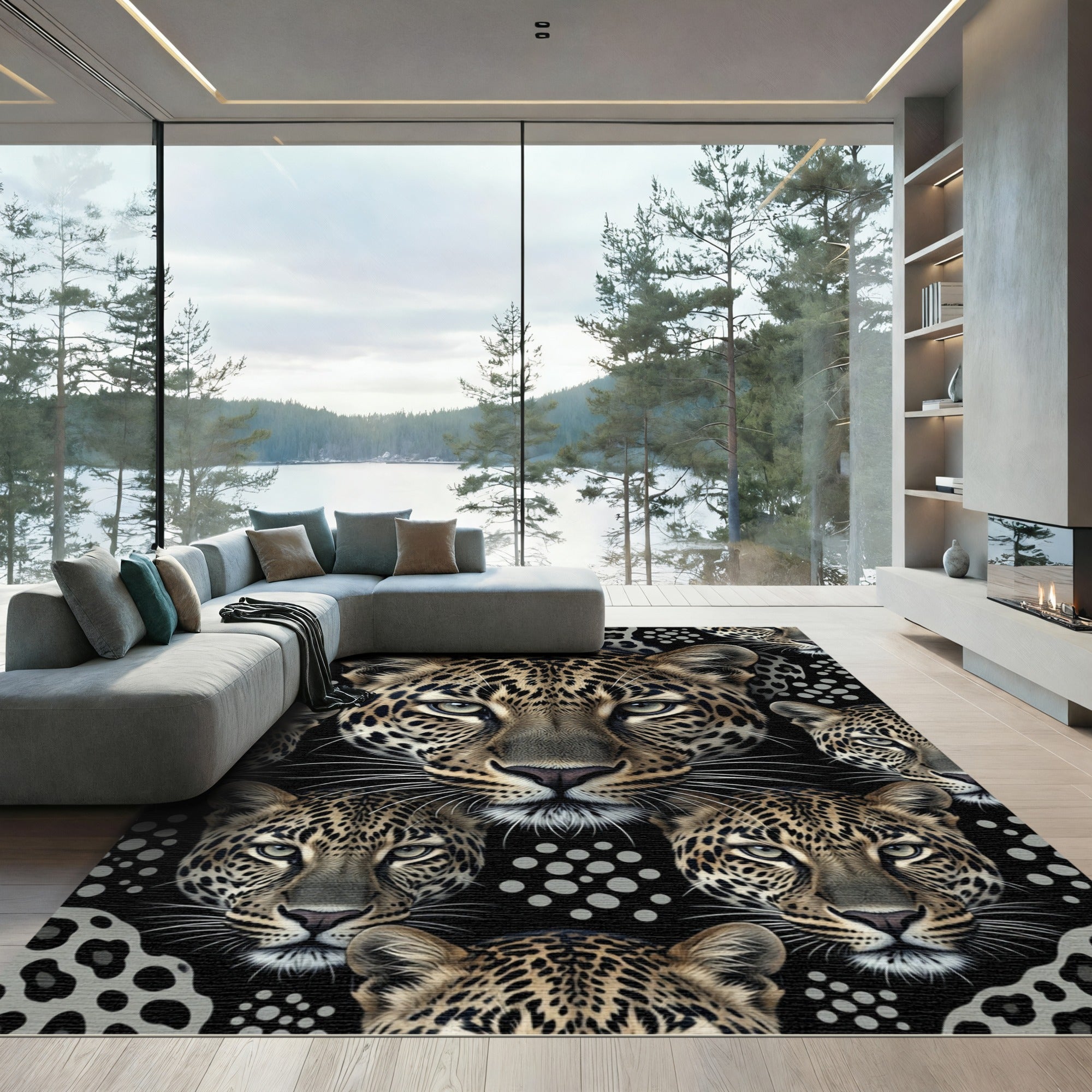 Black Leopard Heads With Gray Spots Rug