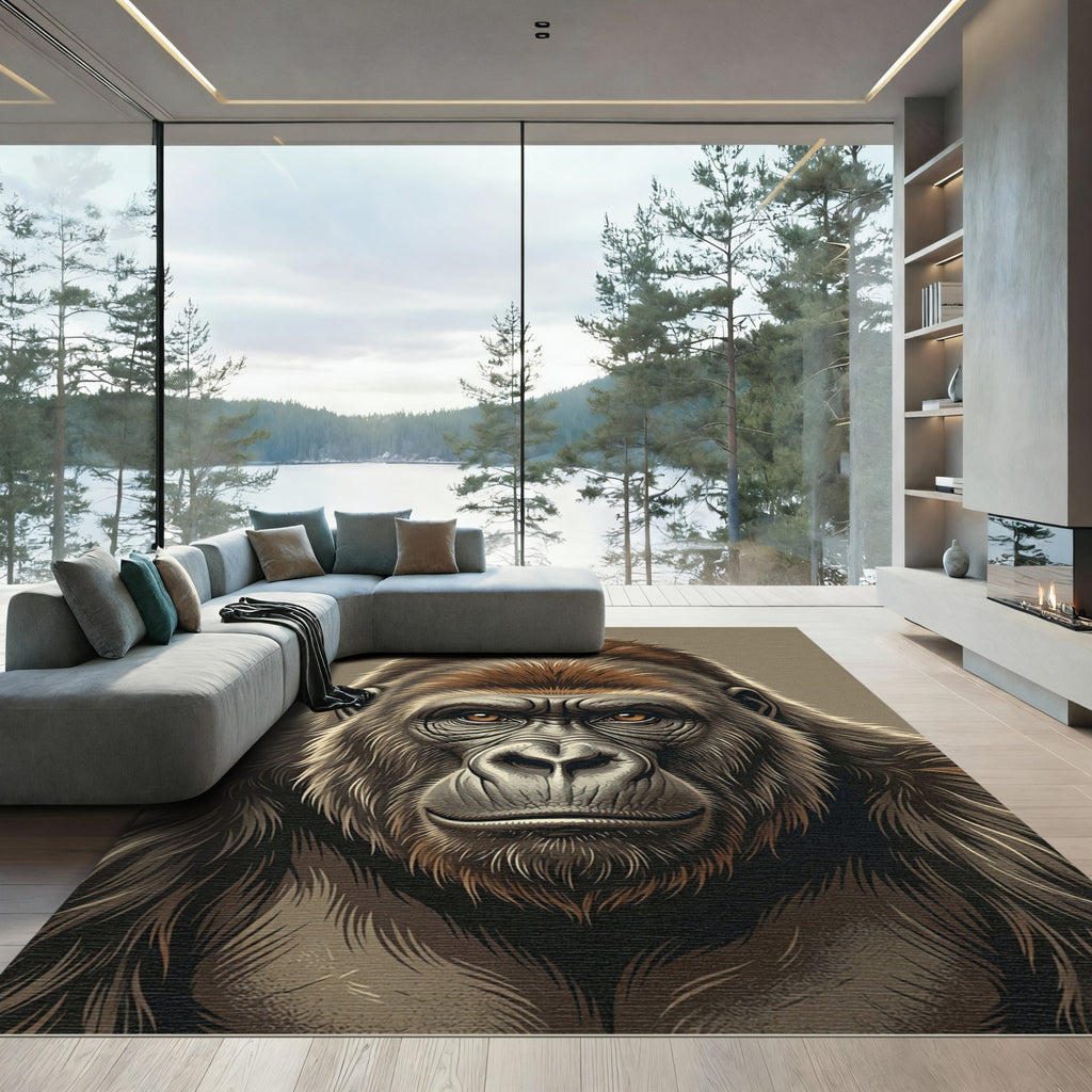 Majestic Brown Gorilla Portrait Illustration Rug