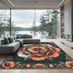 Elegant Poppy Wreath Dark Botanical Area Rug