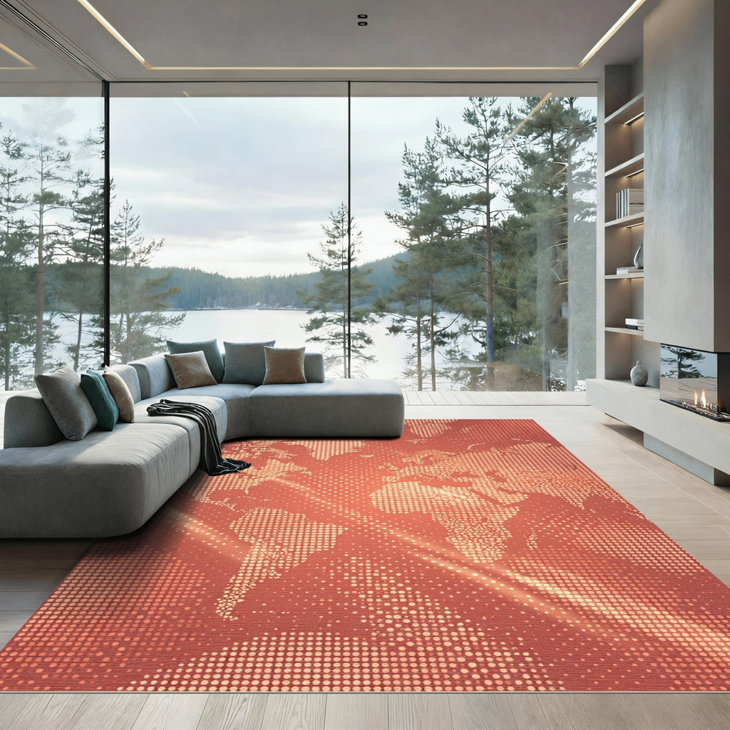 Coral Halo World Map Dots Rug
