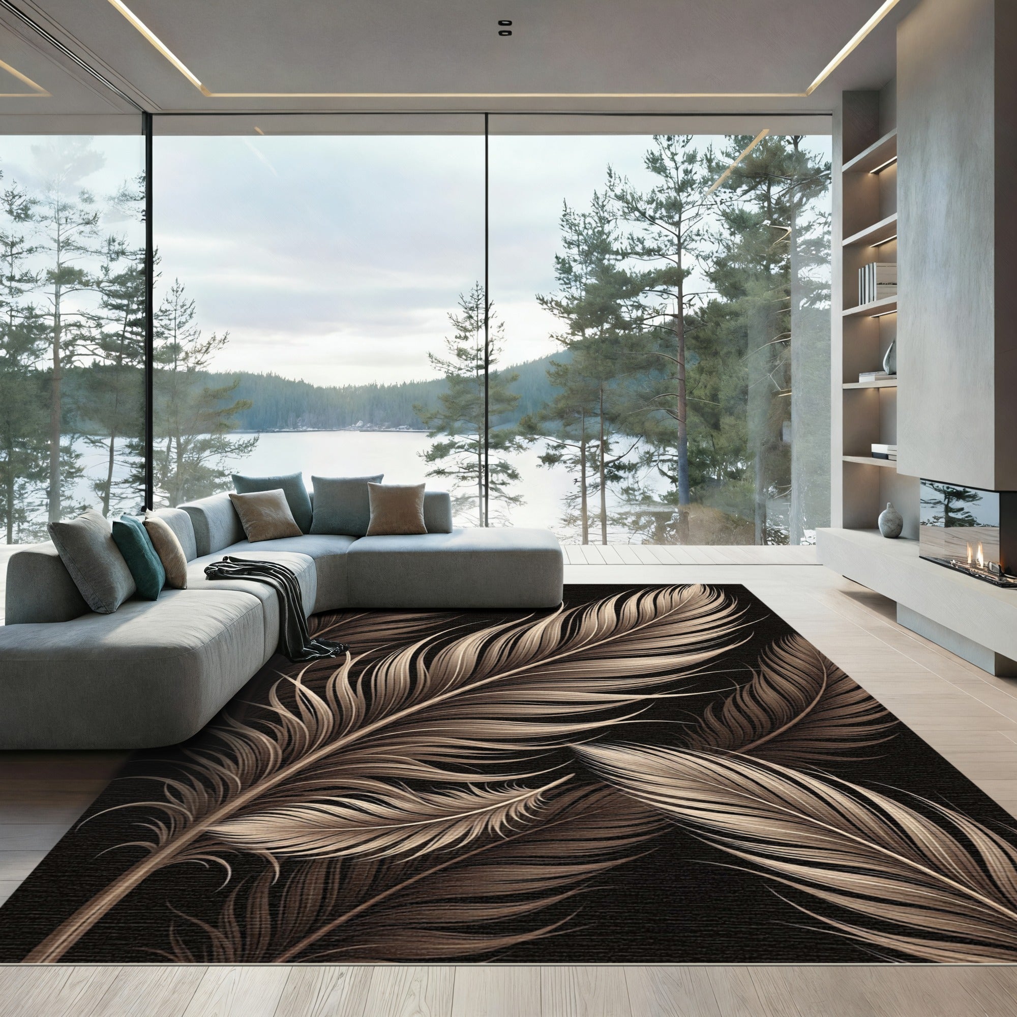 Elegant Ethereal Chocolate Feather Sway Rug