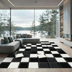 Modern Monochrome Geometric Checkerboard Square Rug