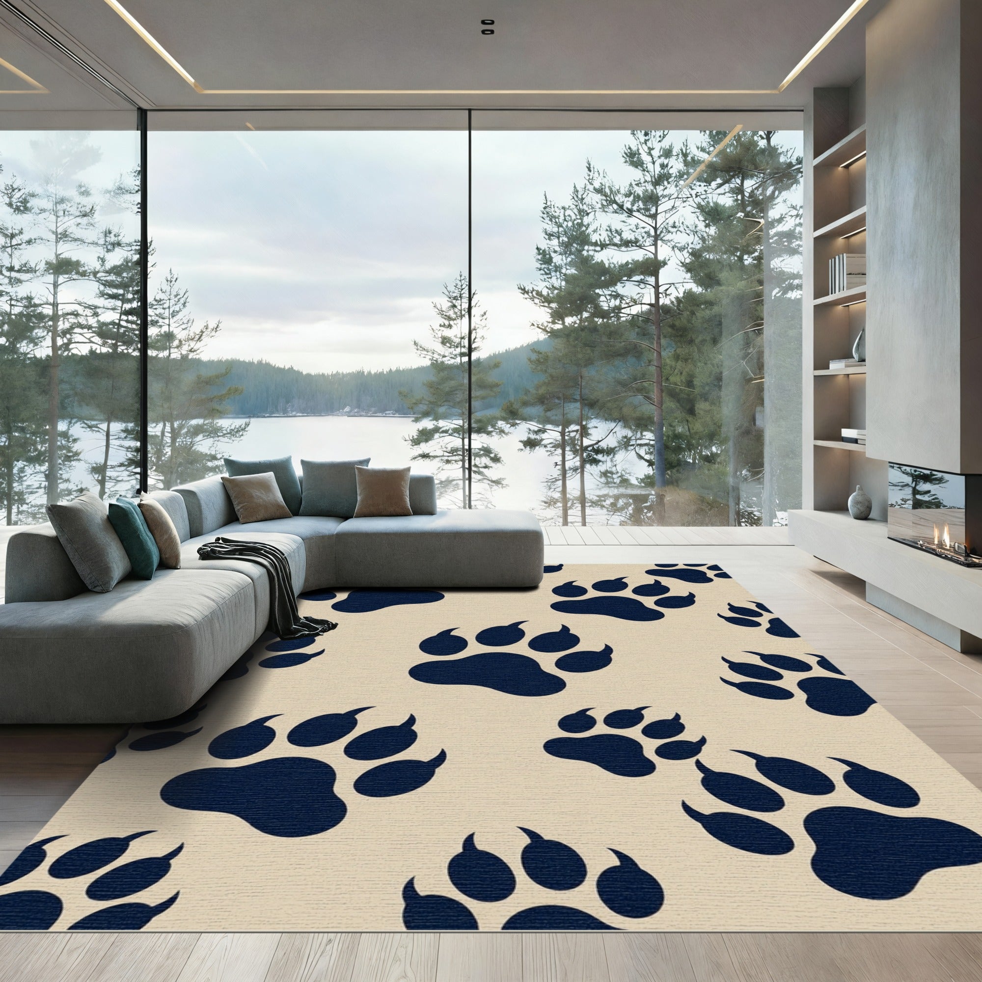 Minimalist Navy Paw Print Area Rug
