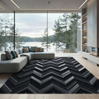 Charcoal Gray Layered Chevron Rug