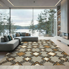 Mid-Century Gold Chain Geometric Diamond Rug