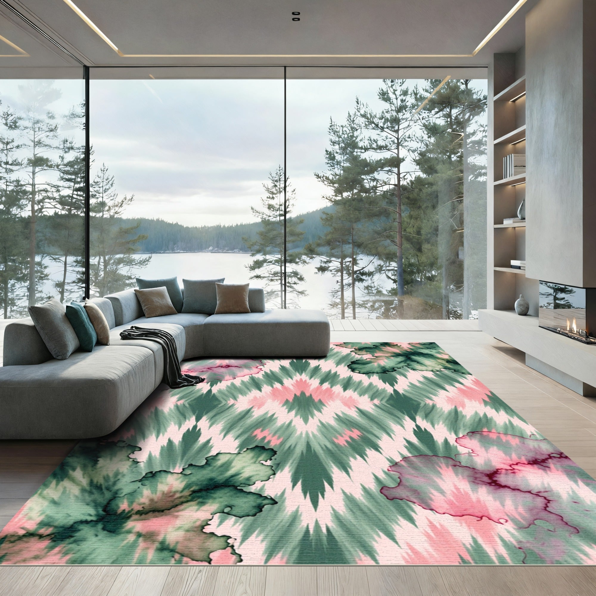 Abstract Ink Wash Diamond Rug