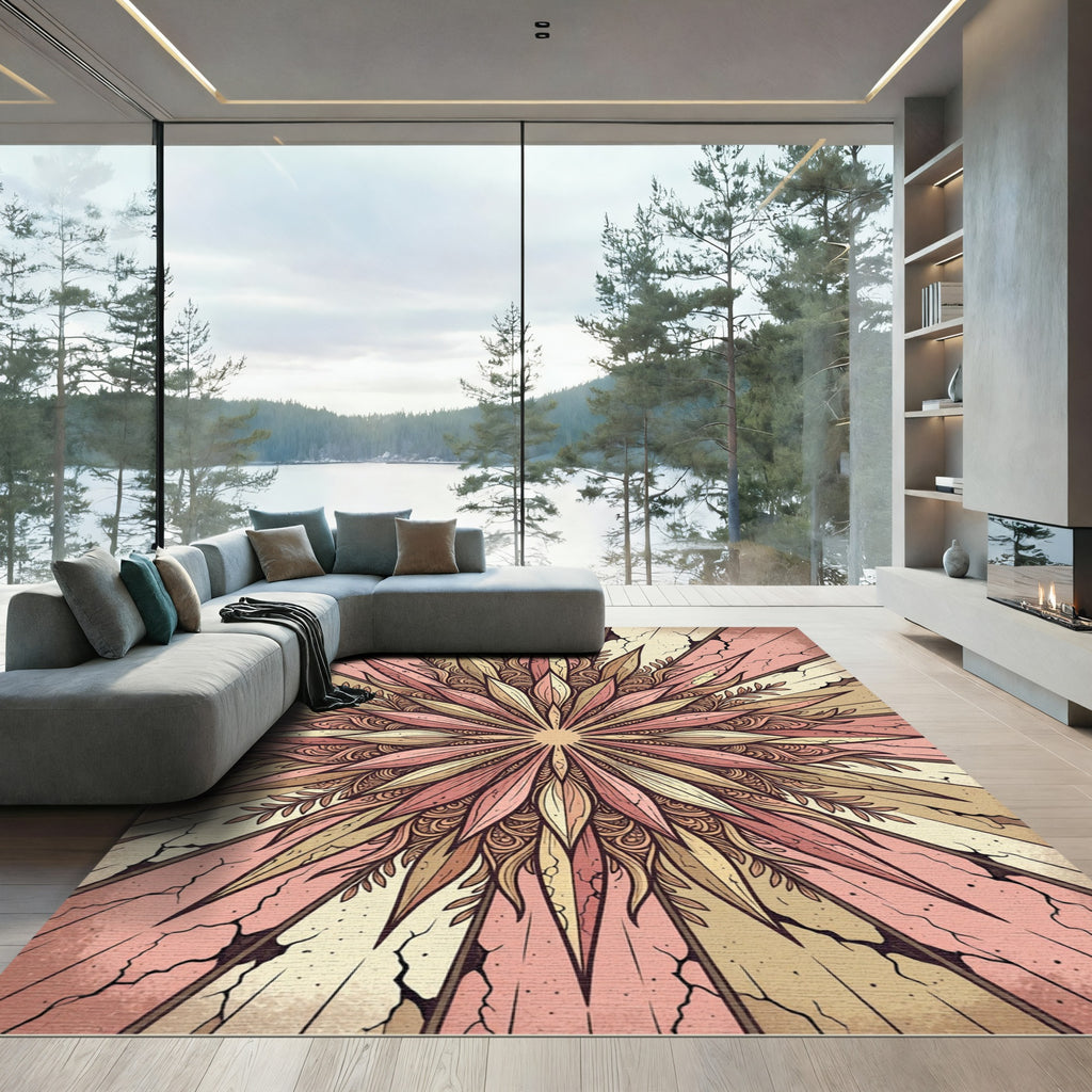 Retro Sunburst Floral Medallion Rug