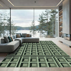 Sage Green Geometric Grid Texture Rug