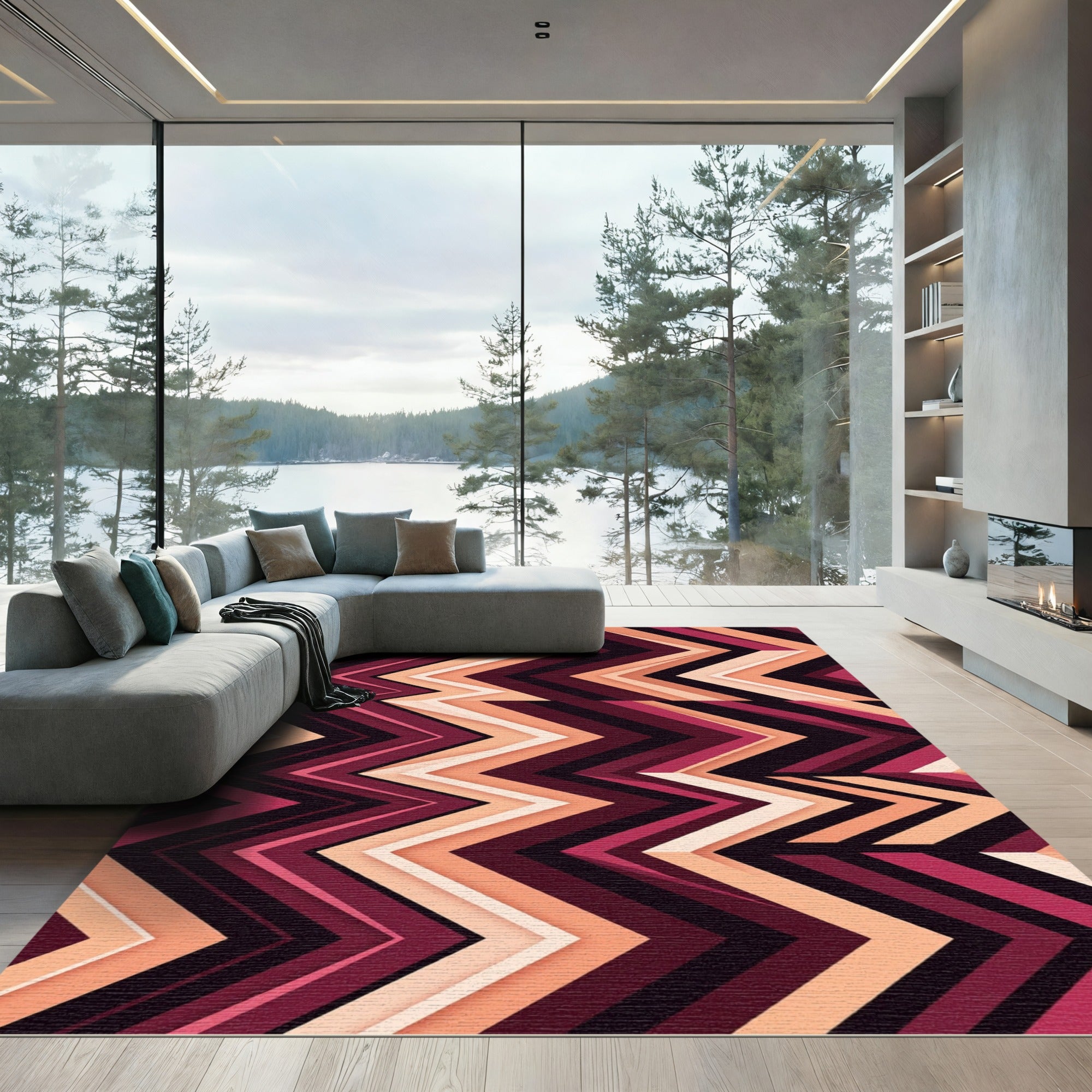 Crimson Peach Chevron Stripes Rug