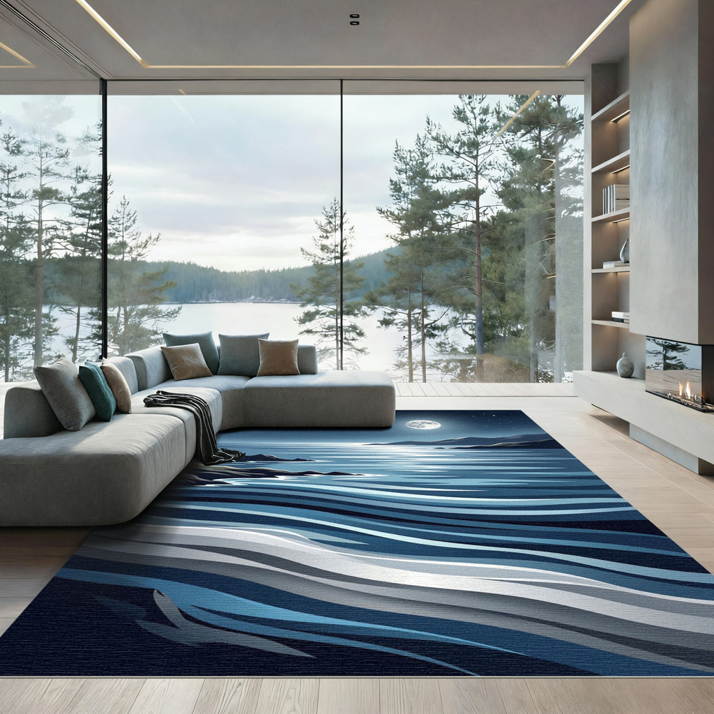 Abstract Moonlit Coastal Ocean Wave Rug