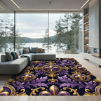 Royal Purple Golden Fleur-de-lis Damask Rug