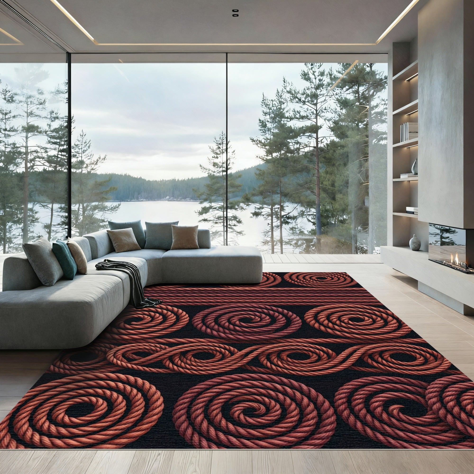 Terracotta Spiral Staircase Rope Art Rug
