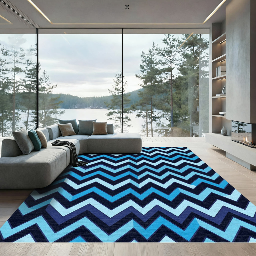 Bold Blue Zigzag Chevron Rug