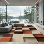 Terracotta Brown Cream Block Arrangement Rug