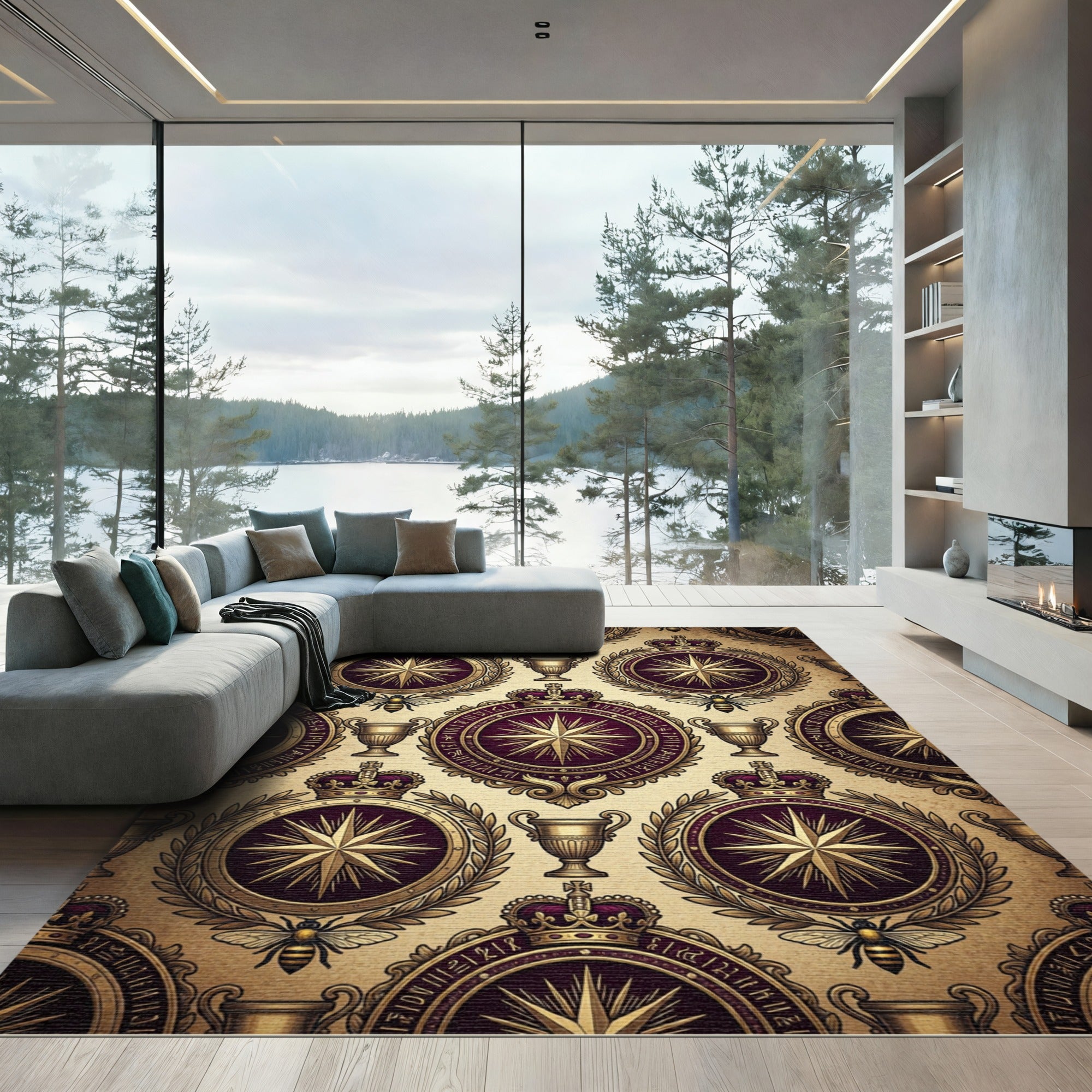Royal Gold Crowned Medallion Bee Rug