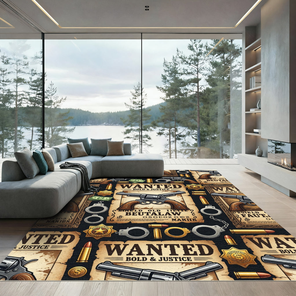 Vintage Western Wanted Poster Gun Rug