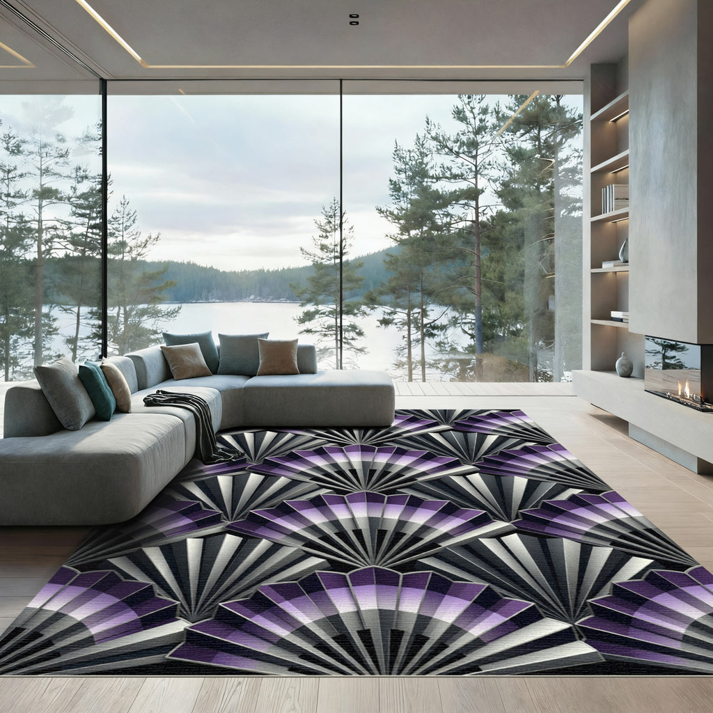 Art Deco Purple and Silver Fan Rug