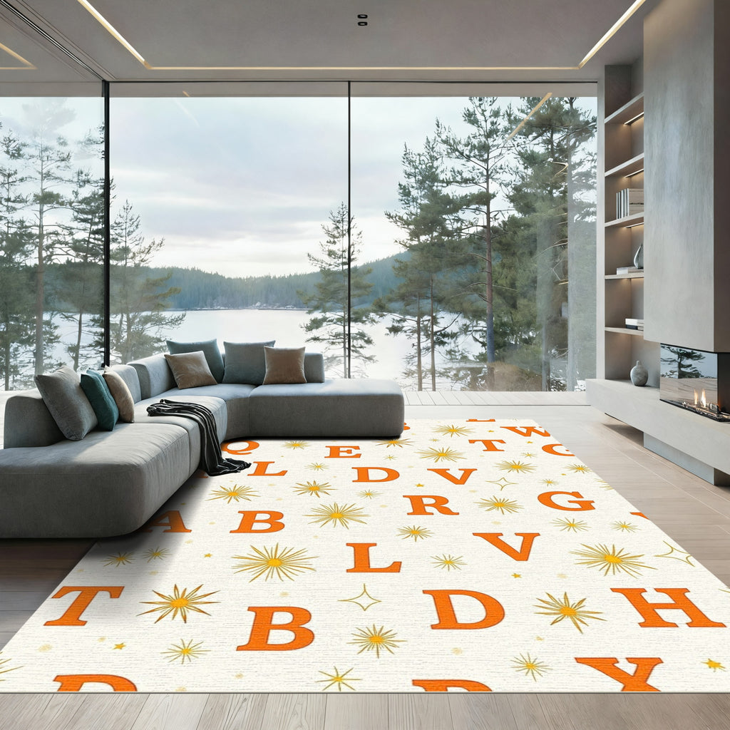 Orange Alphabet Starburst Scatter Rug