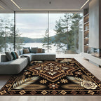 Golden Black Floral Palm Medallion Rug