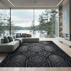 Ornate Black Silver Arch Medallion Rug