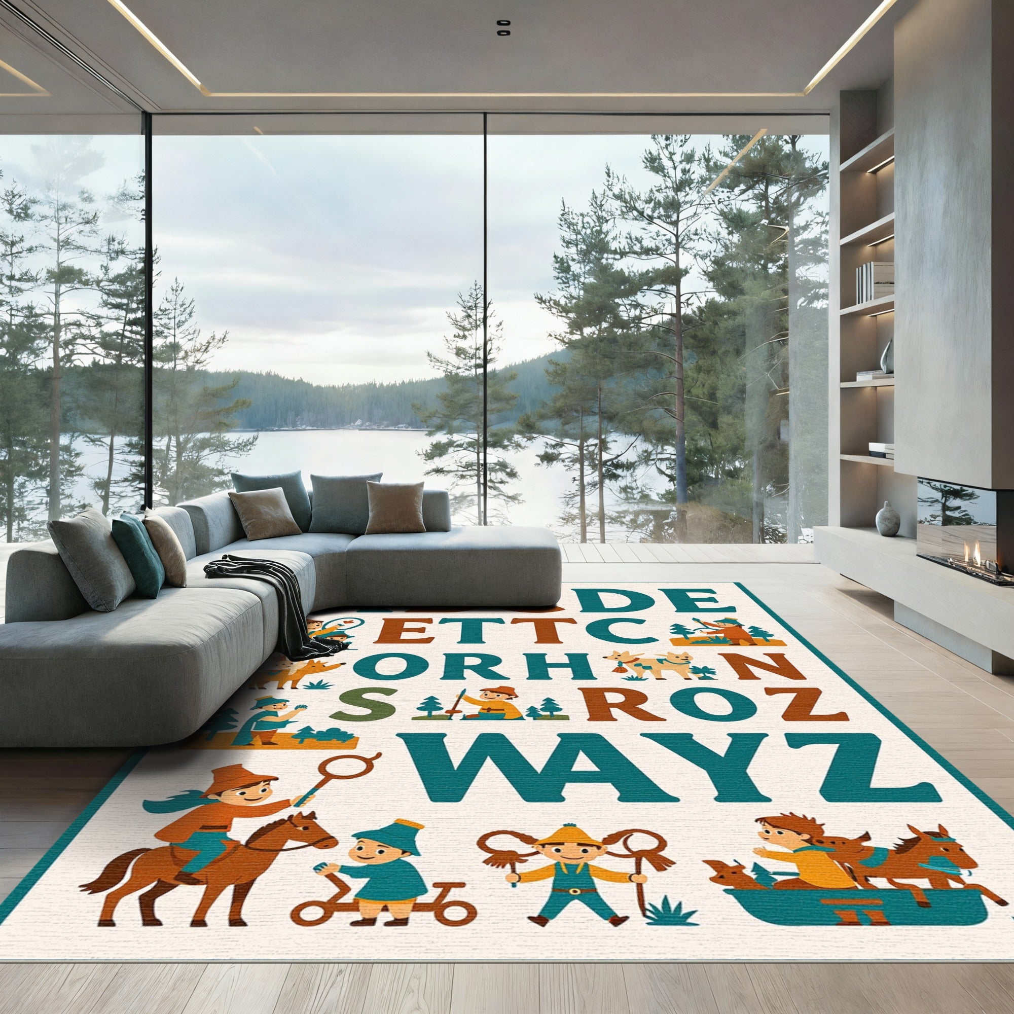 Children's Alphabet Woodland Characters Rug