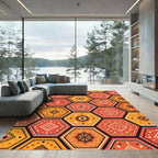 Orange Hexagonal Medallion Folk Art Rug