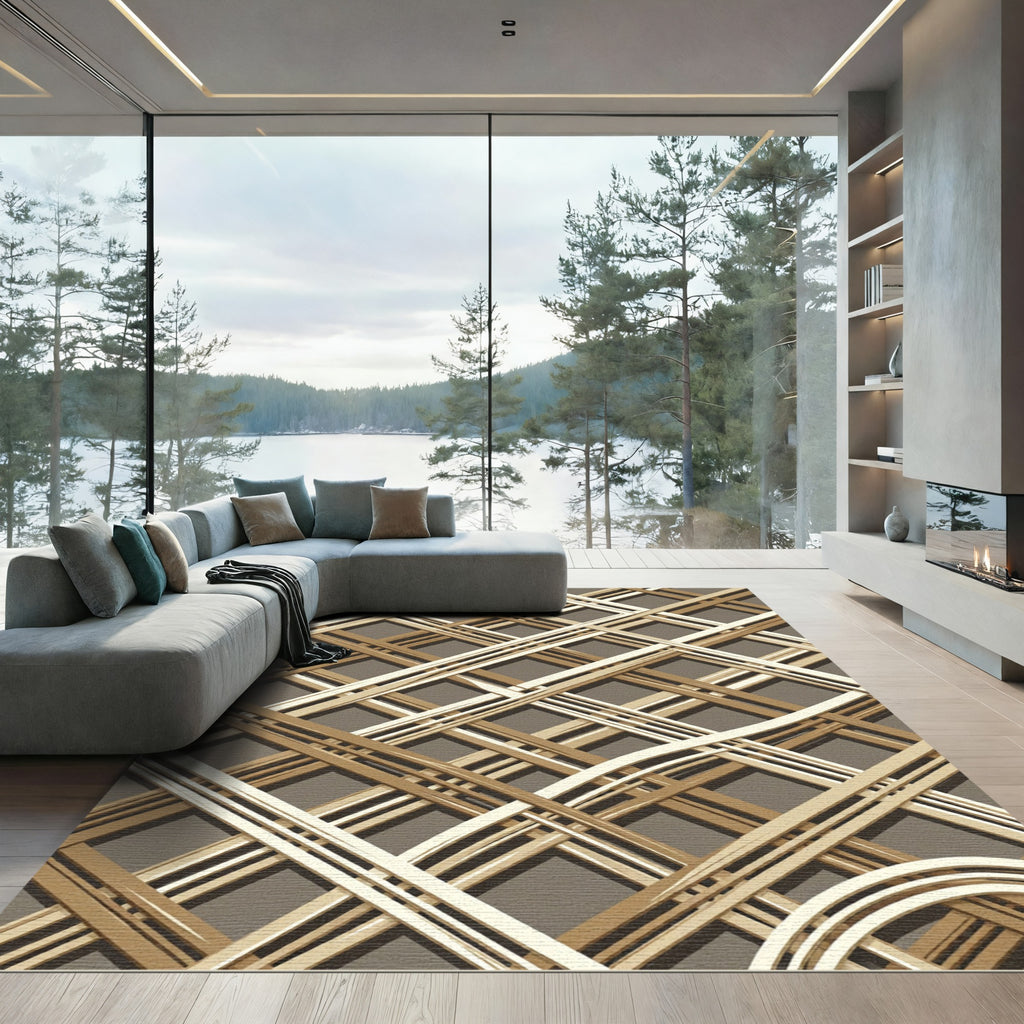 Golden Geometric Intersecting Linear Grid Rug