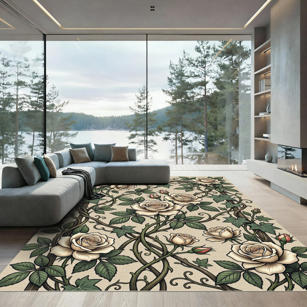 Cream Rose and Ivy Garden Vine Rug