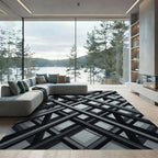 Monochrome Geometric Abstract Intersecting Lines Rug
