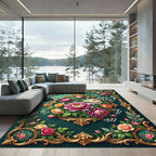Ornate Golden Frame Peony Bouquet Rug