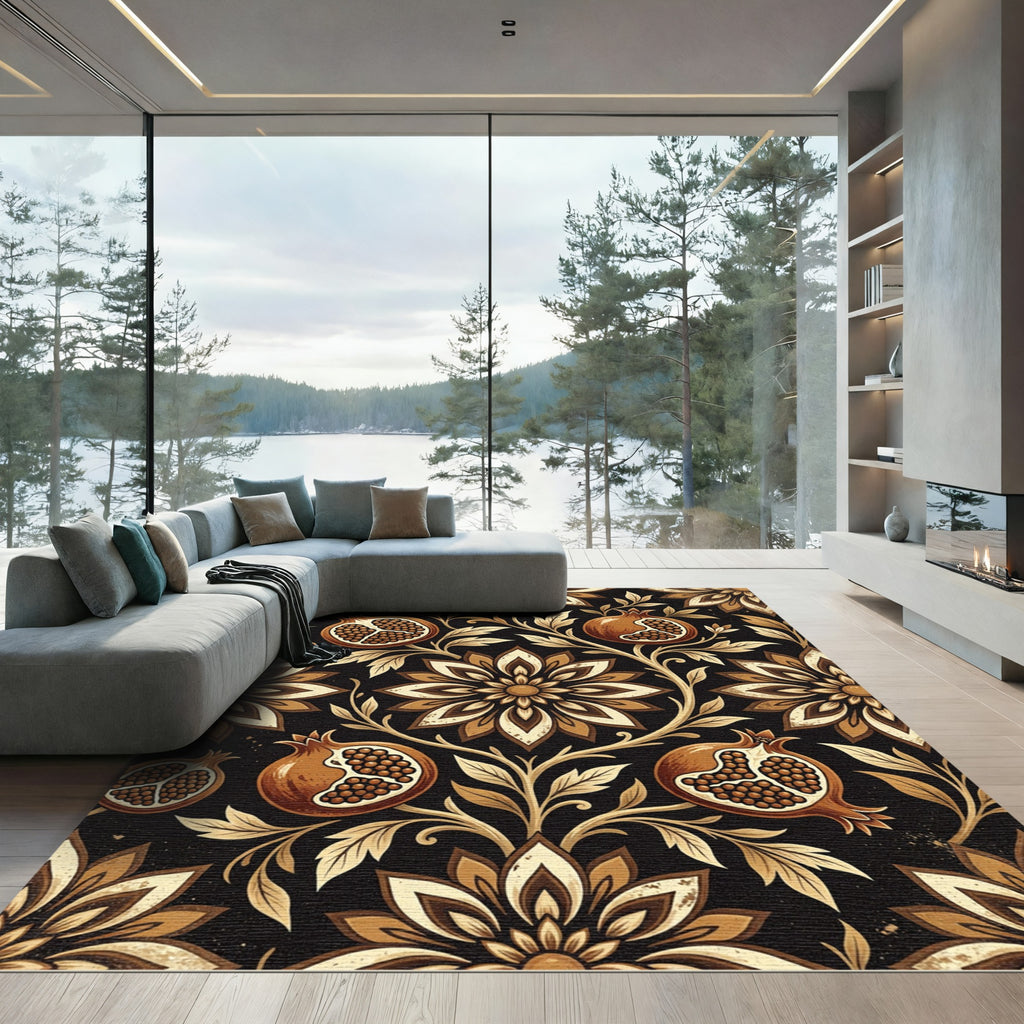 Rich Pomegranate Floral Vine Art Rug