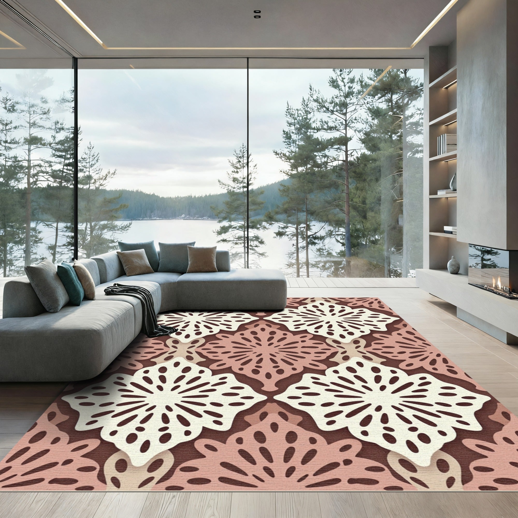 Sage and Terracotta Filigree Geometric Rug