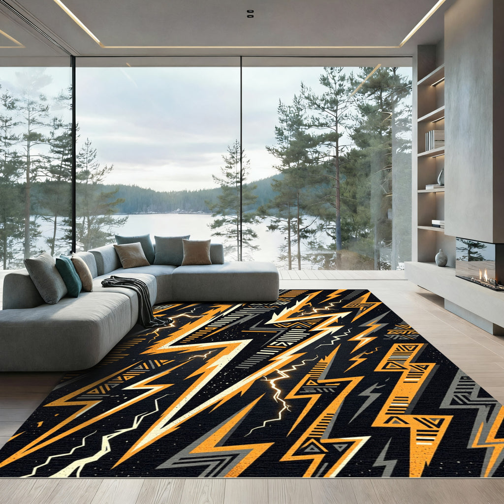 Orange Yellow Lightning Geometric Abstract Rug