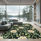 Elegant Cream Rose Trellis Dark Backdrop Rug
