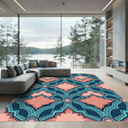 Navy Blue Peach Geometric Lattice Rug