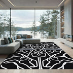 Black White Organic Branch Medallion Rug