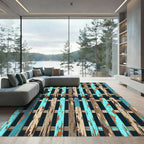 Distressed Turquoise and Brown Vertical Fence Rug