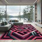 Modern Crimson Teal Geometric Labyrinth Rug