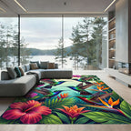 Vibrant Tropical Hummingbird Floral Oasis Rug