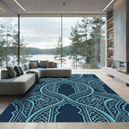 Teal Arched Mosaic Interlocking Floral Tile Rug