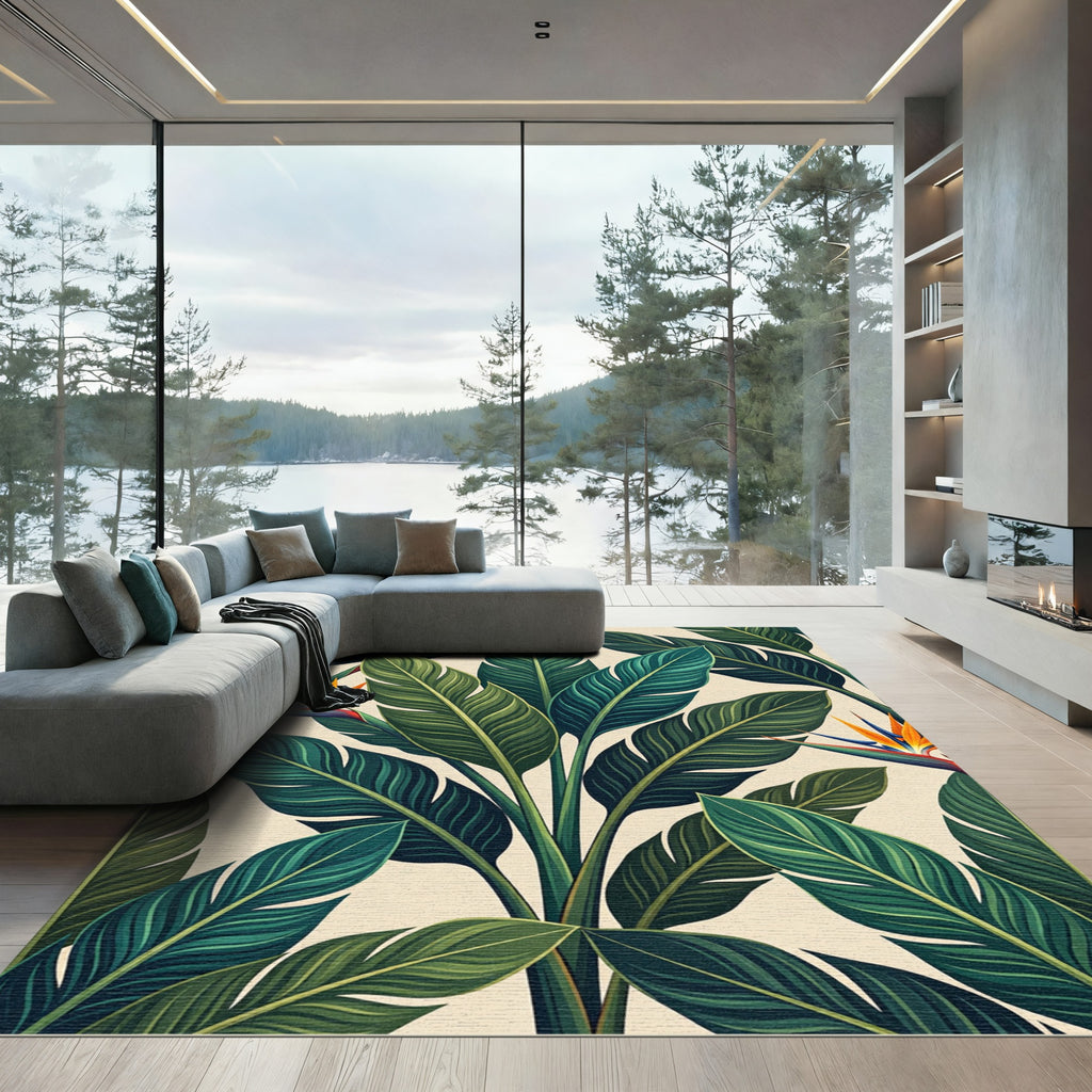 Lush Green Tropical Bird of Paradise Rug