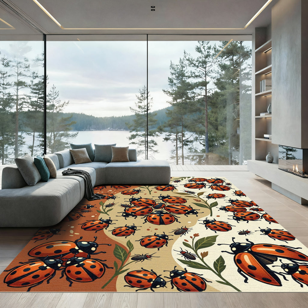 Playful Spotted Ladybug Earthy Tones Rug