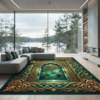 Emerald Gold Ornate Calligraphy Arch Rug
