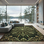 Ornate Sage Green Sunburst Medallion Rug