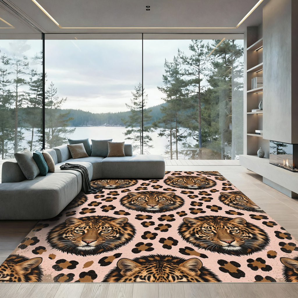 Chic Leopard Spots Pink Background Rug