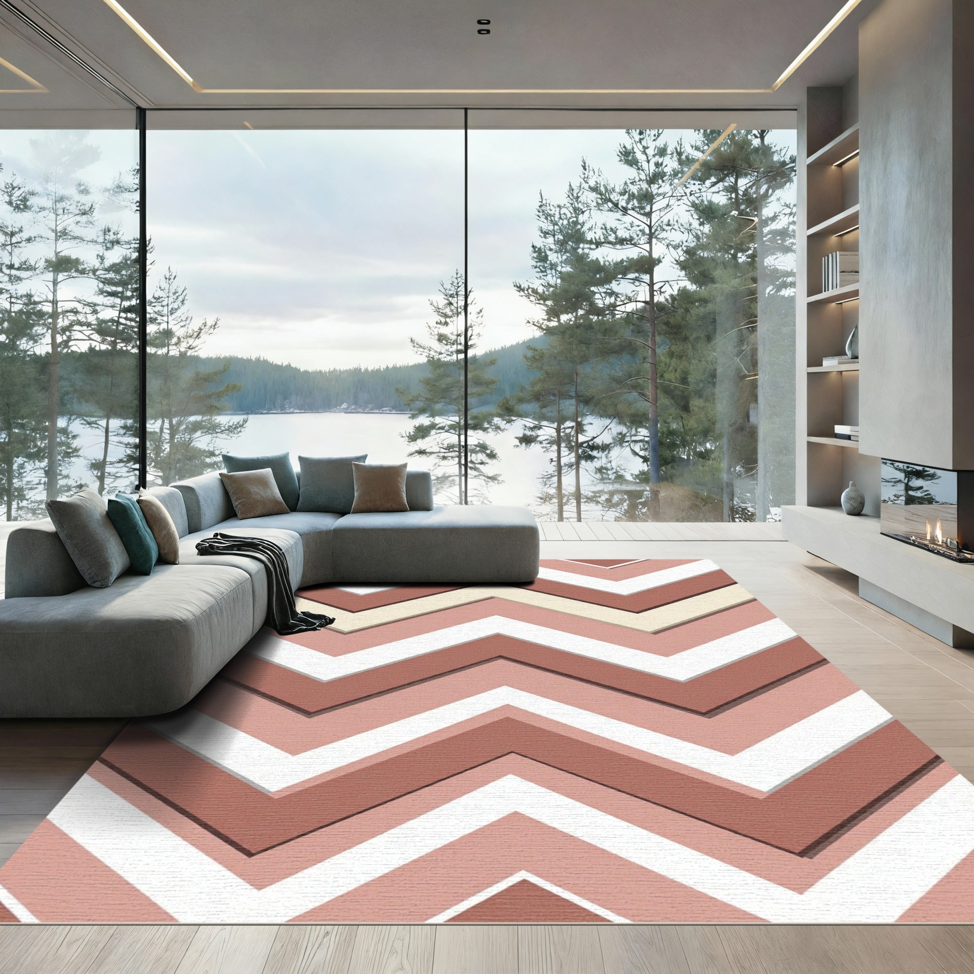 Terracotta White Subtle Chevron Zigzag Rug