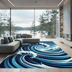 Deep Blue Swirling Ocean Wave Rug